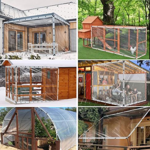 8x20ft Clear Tarp with Grommets, Upgraded Edge Heat Fused Tear Resistant Clear Heavy Duty Tarps, Clear Vinyl Tarps for Patio Fencing, Rain, Wind, Cold, Chicken Coops,and More（Windproof Rope+Zip Tie） in Saudi Arabia