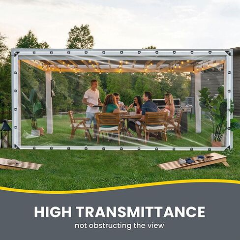 8x20ft Clear Tarp with Grommets, Upgraded Edge Heat Fused Tear Resistant Clear Heavy Duty Tarps, Clear Vinyl Tarps for Patio Fencing, Rain, Wind, Cold, Chicken Coops,and More（Windproof Rope+Zip Tie） in Saudi Arabia