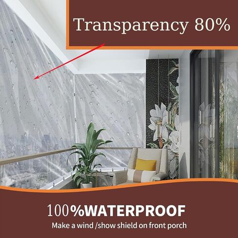 8x20ft Clear Tarp with Grommets, Upgraded Edge Heat Fused Tear Resistant Clear Heavy Duty Tarps, Clear Vinyl Tarps for Patio Fencing, Rain, Wind, Cold, Chicken Coops,and More（Windproof Rope+Zip Tie） in Saudi Arabia