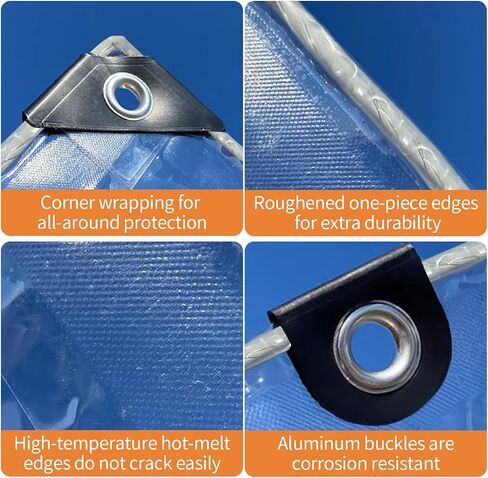 8x20ft Clear Tarp with Grommets, Upgraded Edge Heat Fused Tear Resistant Clear Heavy Duty Tarps, Clear Vinyl Tarps for Patio Fencing, Rain, Wind, Cold, Chicken Coops,and More（Windproof Rope+Zip Tie） in Saudi Arabia