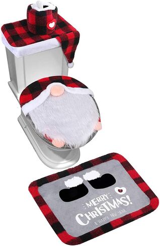 Christmas Gnomes Toilet Seat Cover and Rug Set of 4 Christmas Bathroom Decorations Christmas 3D Santa Gnome Toilet Seat Lid Cover Set in Saudi Arabia