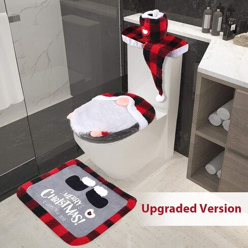 Christmas Gnomes Toilet Seat Cover and Rug Set of 4 Christmas Bathroom Decorations Christmas 3D Santa Gnome Toilet Seat Lid Cover Set in Saudi Arabia
