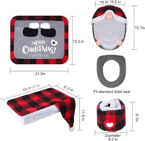 Christmas Gnomes Toilet Seat Cover and Rug Set of 4 Christmas Bathroom Decorations Christmas 3D Santa Gnome Toilet Seat Lid Cover Set in Saudi Arabia