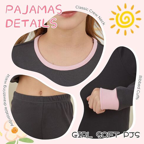 4 قطع الفتيات 100 ٪ القطن الدافئ في الملاءمة مجموعة Pullover Kids PJS Soft Sleepwear 2T-12 Years in Kuwait