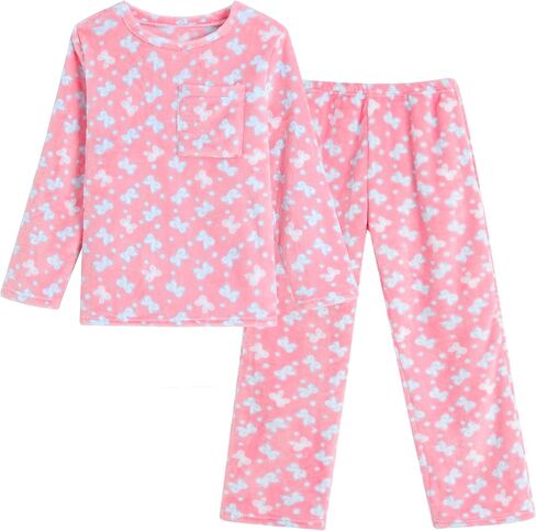 Vopmocld Big Kids Winter Flannel Pajama Sets Long Sleeve with Pants Cartoon Sleepwear Plush Fleece Nighty with Pockets in Kuwait