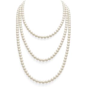 59" Dainty Round Imitation Pearl Choker necklaces, Long Pearl Necklace, Classic Pearls Choker Necklaces, White Faux Pearls Strand Beads for Parties Weddings in Kuwait