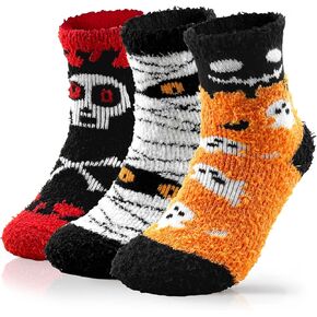 72-Needle Boo-tiful Halloween Fuzzy Socks for Women – 3 Pairs Ultra Soft Cozy Plush Crew Socks, Cute Spooky Fall Winter Gifts in Saudi Arabia
