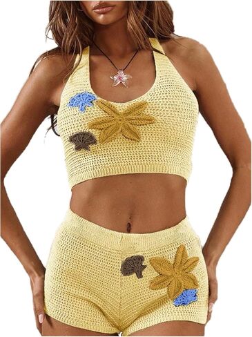Milumia Women 3D Floral Crochet Cover Up Shorts Low Waist Skinny Mini Shorts Beachwear in Saudi Arabia