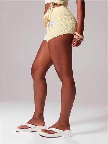 Milumia Women 3D Floral Crochet Cover Up Shorts Low Waist Skinny Mini Shorts Beachwear in Saudi Arabia