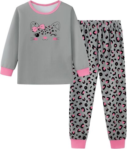 Mikrdoo Girls Pajamas Kids 2 Piece Pjs Set Soft Cozy Long Sleeve Top and Pants Stretchy Girls' Sleepwear Size 4-14 Years in Kuwait