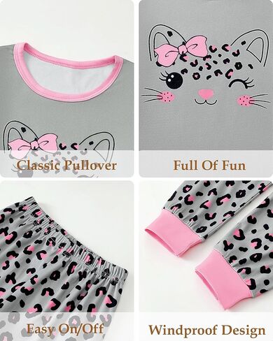 Mikrdoo Girls Pajamas Kids 2 Piece Pjs Set Soft Cozy Long Sleeve Top and Pants Stretchy Girls' Sleepwear Size 4-14 Years in Kuwait