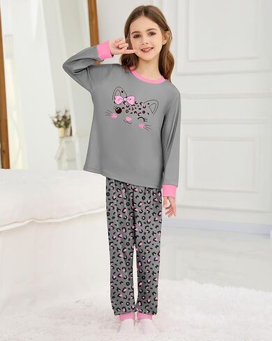 Mikrdoo Girls Pajamas Kids 2 Piece Pjs Set Soft Cozy Long Sleeve Top and Pants Stretchy Girls' Sleepwear Size 4-14 Years in Kuwait