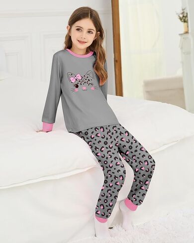 Mikrdoo Girls Pajamas Kids 2 Piece Pjs Set Soft Cozy Long Sleeve Top and Pants Stretchy Girls' Sleepwear Size 4-14 Years in Kuwait