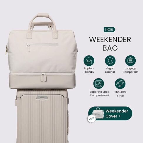 Nobl Travel Weekender Bag for Women & Men, Large Duffel Carry-On Tote with Trolley Sleeve, Separate Shoe Compartment & Laptop Pocket, Leather Overnight Bag for Airplane, Gym, Road Trips - Black in Saudi Arabia