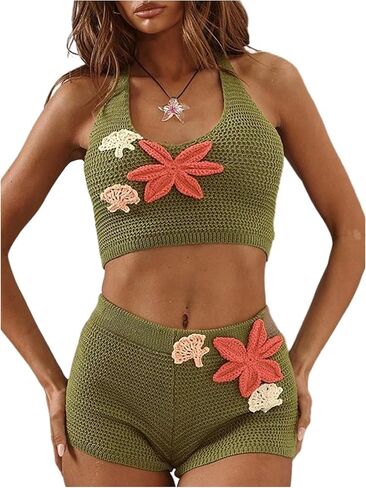 Milumia Women 3D Floral Crochet Cover Up Shorts Low Weist Skinny Mini Shorts Beachn in Kuwait