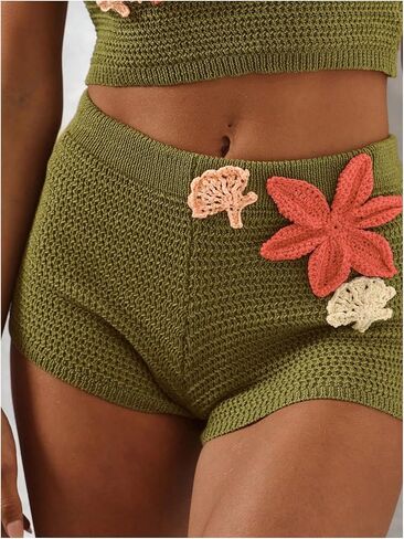 Milumia Women 3D Floral Crochet Cover Up Shorts Low Weist Skinny Mini Shorts Beachn in Kuwait