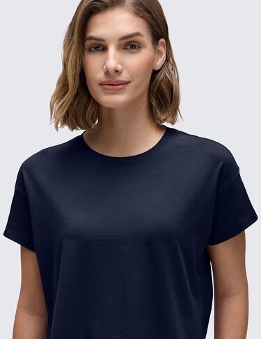 CRZ YOGA Women's Pima Cotton Workout Short Sleeve Shirts Loose Crop Tops Athletic Gym Shirt Casual Cropped T-Shirt Navy Small in Saudi Arabia