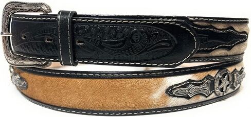 1 3/4" Wide Genuine Leather Horse Hair Western Style Leather Belt, Cowboy Rodeo Concho Ranger Style Belt in Saudi Arabia