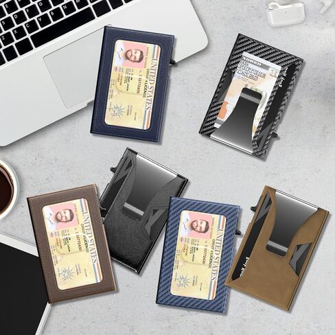 Wallet for Men Slim Minimalist Pop-up Smart Holds 5-6 Cards - RFID Blocking Metal with Money Clip, Credit Card Holder & ID Window, men accessories(3.94x2.56x0.59in) (Carbon) in Saudi Arabia