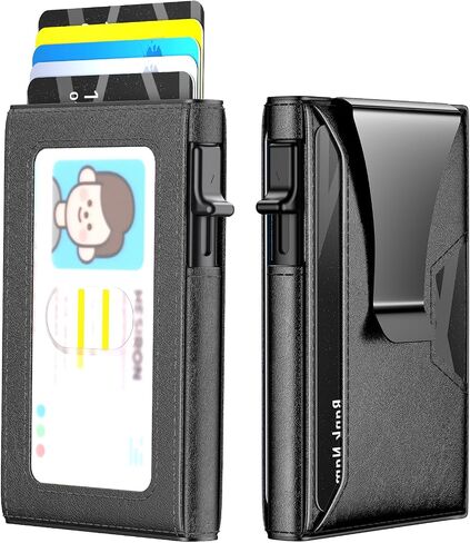 Wallet for Men Slim Minimalist Pop-up Smart Holds 5-6 Cards - RFID Blocking Metal with Money Clip, Credit Card Holder & ID Window, men accessories(3.94x2.56x0.59in) (Carbon) in Saudi Arabia