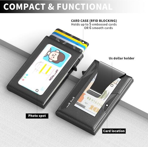 Wallet for Men Slim Minimalist Pop-up Smart Holds 5-6 Cards - RFID Blocking Metal with Money Clip, Credit Card Holder & ID Window, men accessories(3.94x2.56x0.59in) (Carbon) in Saudi Arabia