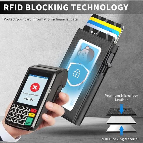 Wallet for Men Slim Minimalist Pop-up Smart Holds 5-6 Cards - RFID Blocking Metal with Money Clip, Credit Card Holder & ID Window, men accessories(3.94x2.56x0.59in) (Carbon) in Saudi Arabia