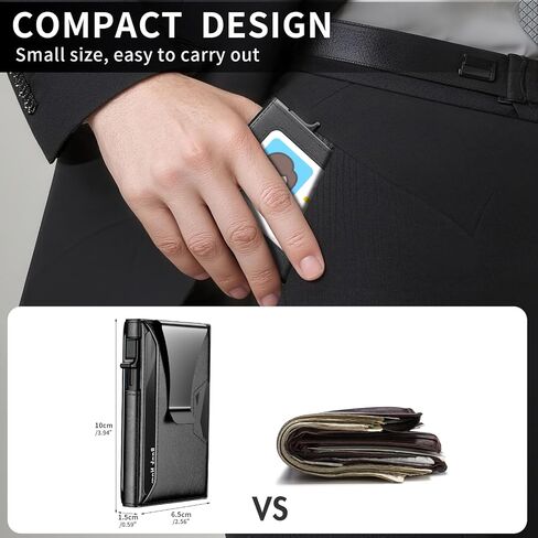 Wallet for Men Slim Minimalist Pop-up Smart Holds 5-6 Cards - RFID Blocking Metal with Money Clip, Credit Card Holder & ID Window, men accessories(3.94x2.56x0.59in) (Carbon) in Saudi Arabia