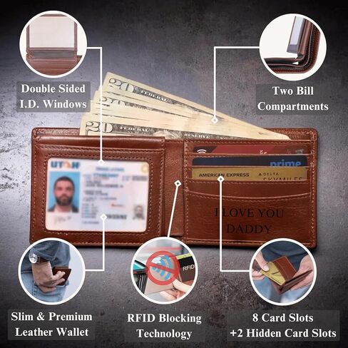 Personalized Wallet for Men, Custom RFID Leather Wallet, Engraved Genuine Leather Custom Wallet, Great Anniversary Gift For Him, Husband, Boyfriend, Men, Father, Dad, Grandpa, Wedding in Kuwait