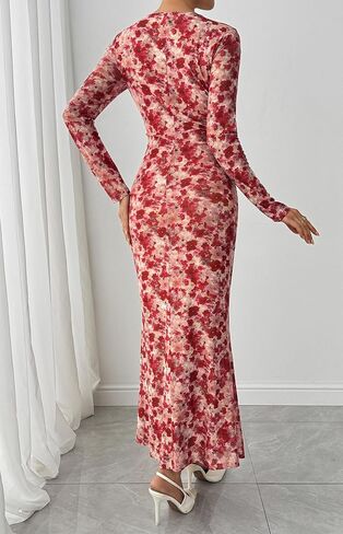 BTFBM حفل زفاف الضيف للنساء Fall Fashion 2025 Bodycon Long Sleeve Boho Mesh Party Cocktail Floral Maxi Dress in Saudi Arabia