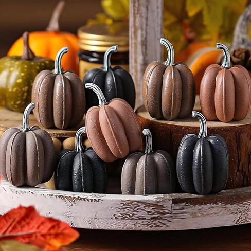 Geelin 12 Pcs Blue Rustic Fall Pumpkin Decor Resin Pumpkins for Thanksgiving Decorations Farmhouse Decorative Pumpkins 2.36" for Fall Home Decor Autumn Tabletop Centerpiece Harvest Wedding(Resin) in Saudi Arabia