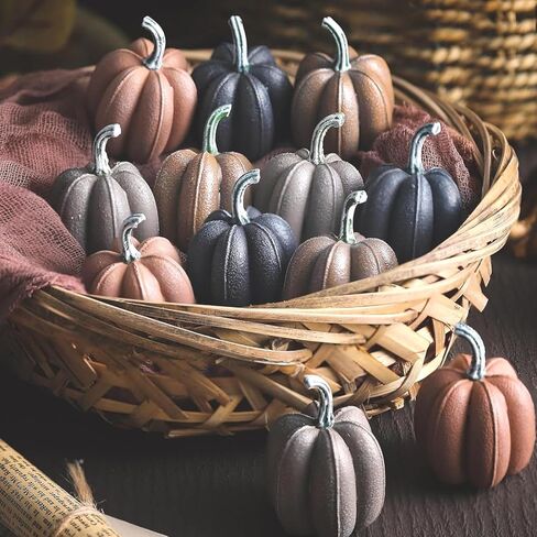 Geelin 12 Pcs Blue Rustic Fall Pumpkin Decor Resin Pumpkins for Thanksgiving Decorations Farmhouse Decorative Pumpkins 2.36" for Fall Home Decor Autumn Tabletop Centerpiece Harvest Wedding(Resin) in Saudi Arabia