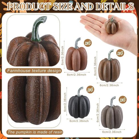 Geelin 12 Pcs Blue Rustic Fall Pumpkin Decor Resin Pumpkins for Thanksgiving Decorations Farmhouse Decorative Pumpkins 2.36" for Fall Home Decor Autumn Tabletop Centerpiece Harvest Wedding(Resin) in Saudi Arabia