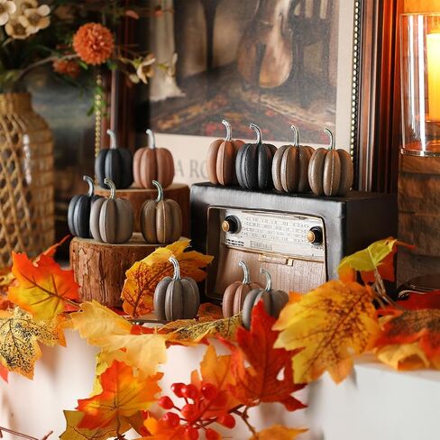 Geelin 12 Pcs Blue Rustic Fall Pumpkin Decor Resin Pumpkins for Thanksgiving Decorations Farmhouse Decorative Pumpkins 2.36" for Fall Home Decor Autumn Tabletop Centerpiece Harvest Wedding(Resin) in Saudi Arabia