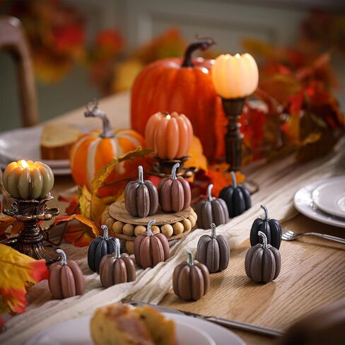 Geelin 12 Pcs Blue Rustic Fall Pumpkin Decor Resin Pumpkins for Thanksgiving Decorations Farmhouse Decorative Pumpkins 2.36" for Fall Home Decor Autumn Tabletop Centerpiece Harvest Wedding(Resin) in Saudi Arabia
