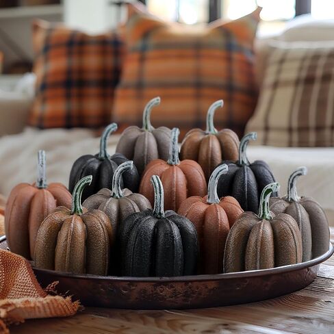 Geelin 12 Pcs Blue Rustic Fall Pumpkin Decor Resin Pumpkins for Thanksgiving Decorations Farmhouse Decorative Pumpkins 2.36" for Fall Home Decor Autumn Tabletop Centerpiece Harvest Wedding(Resin) in Saudi Arabia