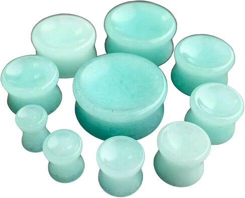 PAIR of Beautiful Concave Organic Amazonite Stone Double Flare Plugs - Gauges - Body Jewelry in Saudi Arabia
