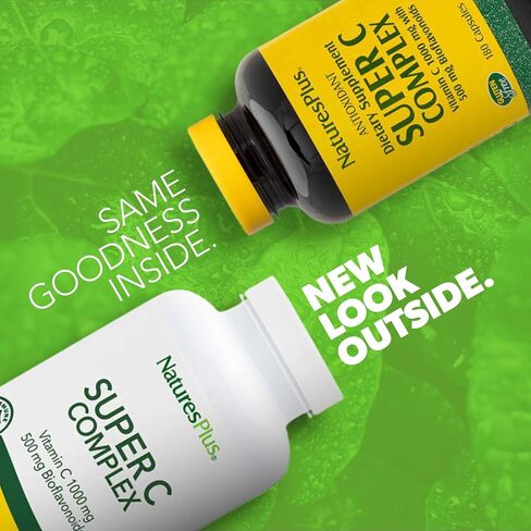 Natures Plus Super C Complex - 1000 mg Ascorbic Acid, 90 Vegetarian Capsules - High Potency Vitamin C Supplement, Antioxidant - Gluten-Free - 45 Servings in Saudi Arabia