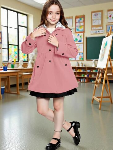 SANGTREE Girls' Autumn and Winter Woolen Coat with Detachable Hat Outerwear Peacoat,2-14 Years in Saudi Arabia