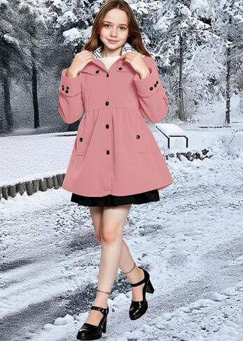 SANGTREE Girls' Autumn and Winter Woolen Coat with Detachable Hat Outerwear Peacoat,2-14 Years in Saudi Arabia