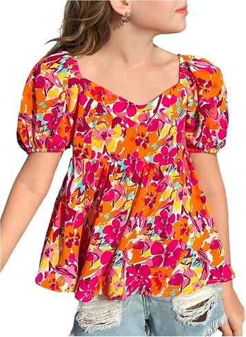 زهور الفتاة الأكمام البلوزات peplum البلوز in Saudi Arabia