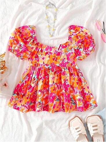 زهور الفتاة الأكمام البلوزات peplum البلوز in Saudi Arabia