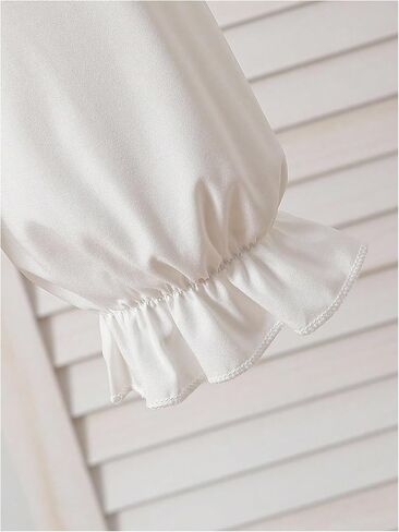Girl's Eyelet Embroidery Blouses Button Down Ruffle Long Sleeve Collared Uniform Shirt Tops in Saudi Arabia