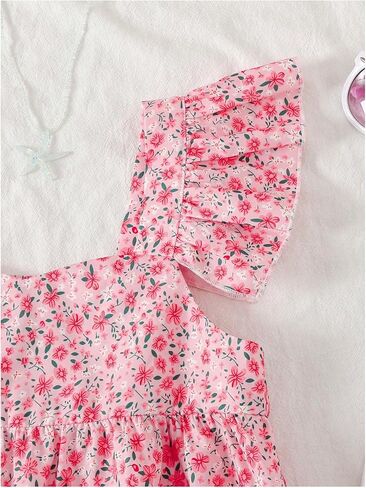 Girl's Floral Ruffle Blouses Shirts Cap Sleeve V Neck Babydoll Peplum Tops Cute Summer Clothes in Saudi Arabia