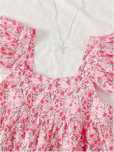 Girl's Floral Ruffle Blouses Shirts Cap Sleeve V Neck Babydoll Peplum Tops Cute Summer Clothes in Saudi Arabia