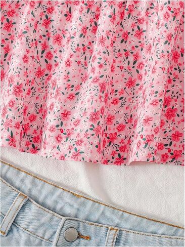 Girl's Floral Ruffle Blouses Shirts Cap Sleeve V Neck Babydoll Peplum Tops Cute Summer Clothes in Saudi Arabia