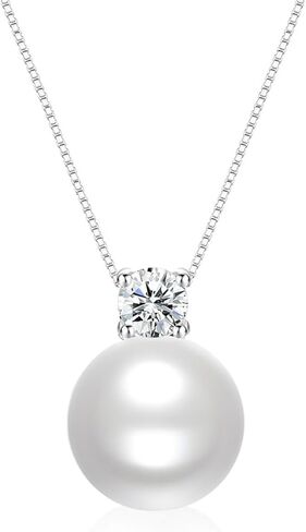 Sterling Silver White/Pink Pearl Pendant Necklace - 10mm Single Pearl Necklaces for Women Dainty Wedding Jewelry Gifts in Saudi Arabia