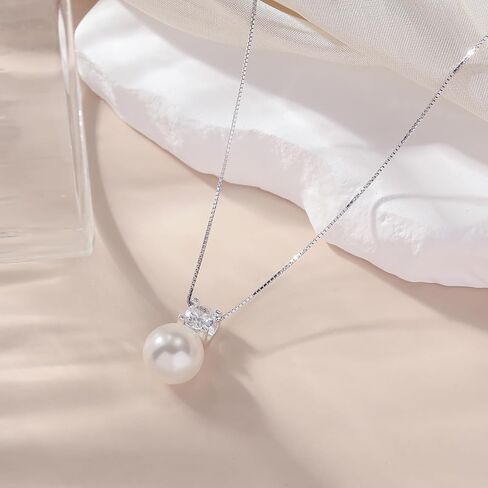 Sterling Silver White/Pink Pearl Pendant Necklace - 10mm Single Pearl Necklaces for Women Dainty Wedding Jewelry Gifts in Saudi Arabia