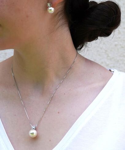 Sterling Silver White/Pink Pearl Pendant Necklace - 10mm Single Pearl Necklaces for Women Dainty Wedding Jewelry Gifts in Saudi Arabia