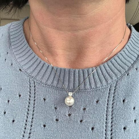 Sterling Silver White/Pink Pearl Pendant Necklace - 10mm Single Pearl Necklaces for Women Dainty Wedding Jewelry Gifts in Saudi Arabia