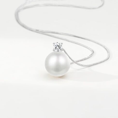 Sterling Silver White/Pink Pearl Pendant Necklace - 10mm Single Pearl Necklaces for Women Dainty Wedding Jewelry Gifts in Saudi Arabia